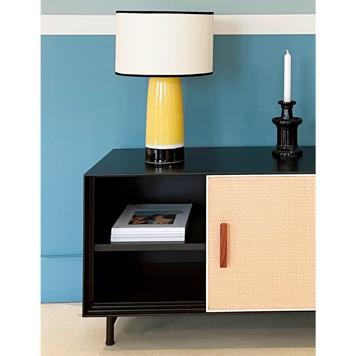TV Cabinet Essence, Black / Ivory - L140 x W50 x H42 cm - Lacquered wood / Rattan / Steel - image 5