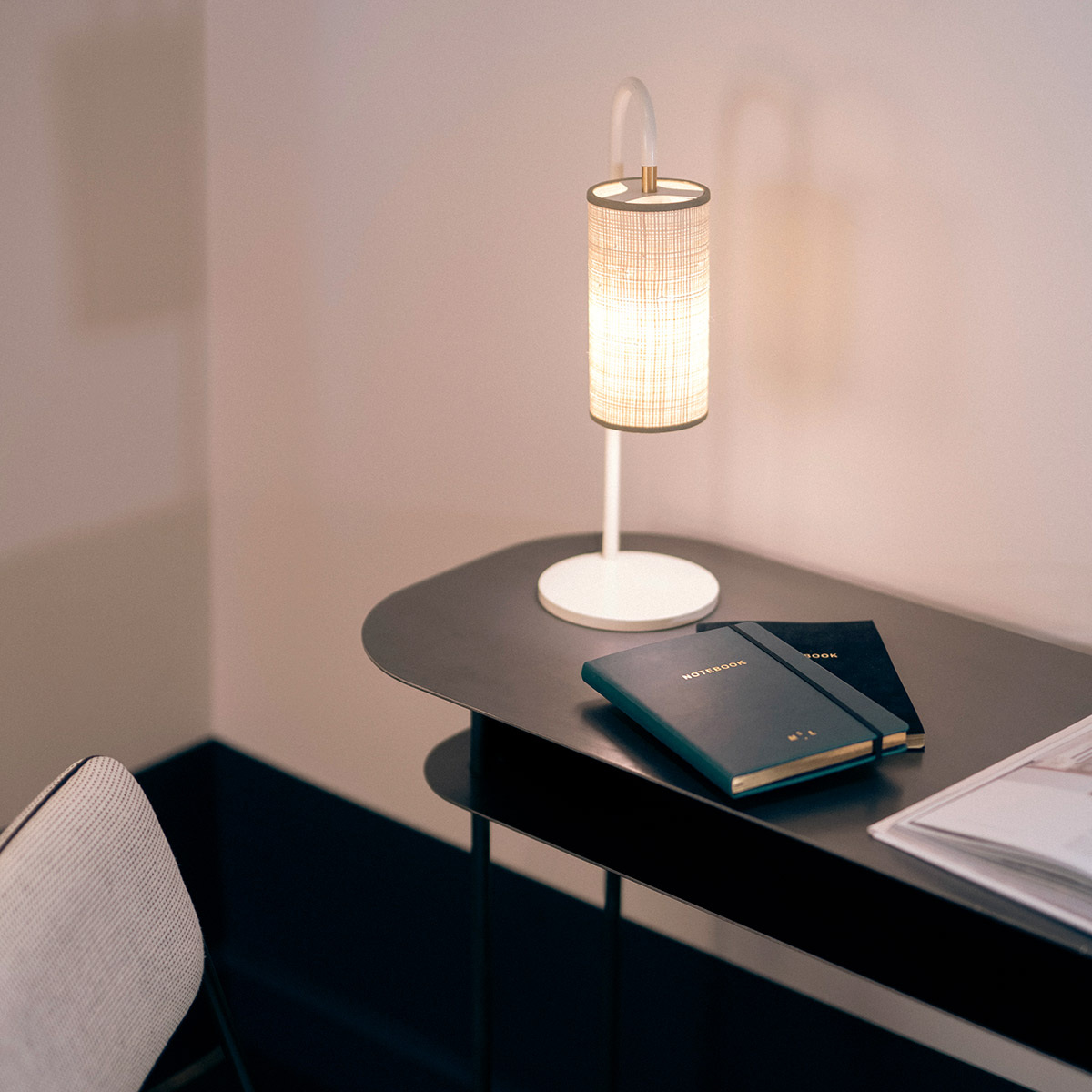 Table Lamp Tokyo, White - H43 cm - Steel / Cotton shade - image 5