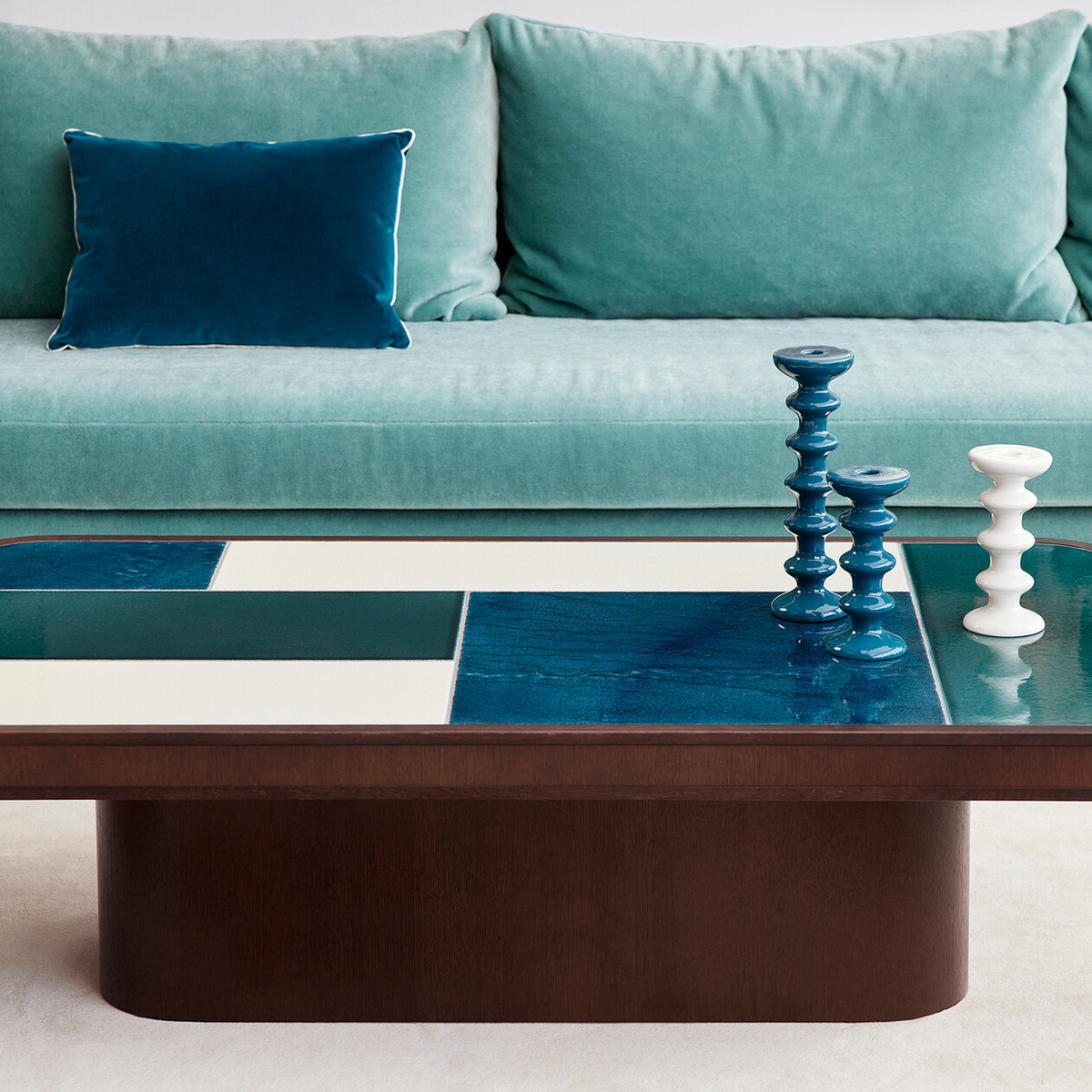 Dani coffee table, Blue - L40 x W145 x H80 cm - Enamel wash - image 6