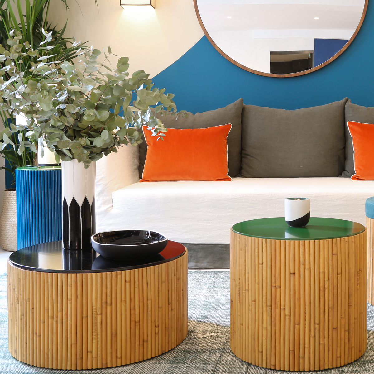 Duo of Coffee Tables Rivera, Natural / Black - ø60 x H30 cm and ø45 x H40 cm - Rattan / Lacquered wood - image 8