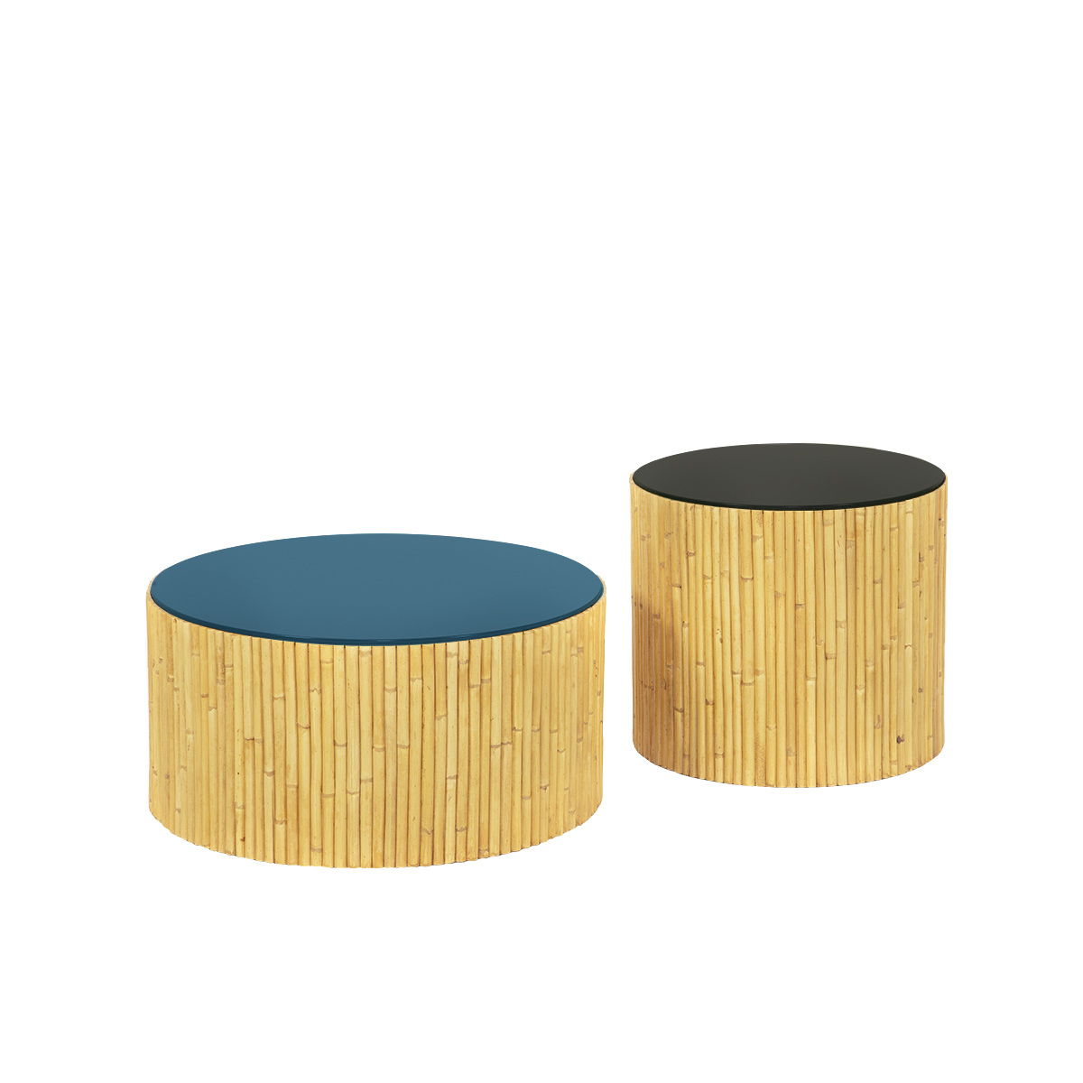 Duo of Coffee Tables Rivera, Natural / Black - ø60 x H30 cm and ø45 x H40 cm - Rattan / Lacquered wood - image 13
