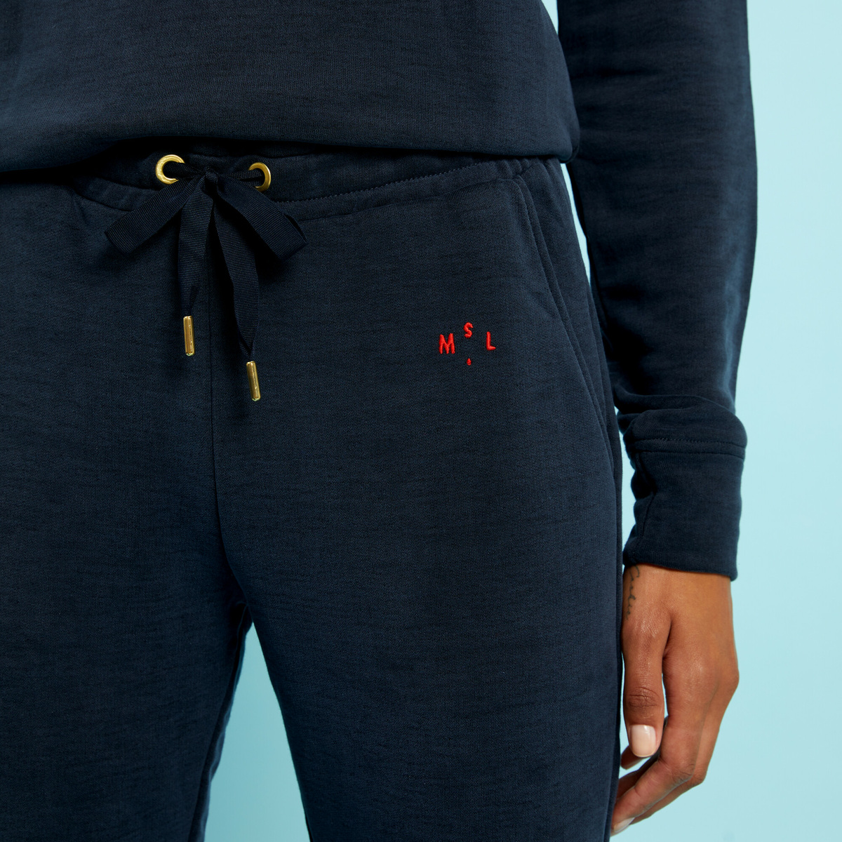 Jogging Nina, Navy - Pantalon de jogging - Cupro / Coton - image 4
