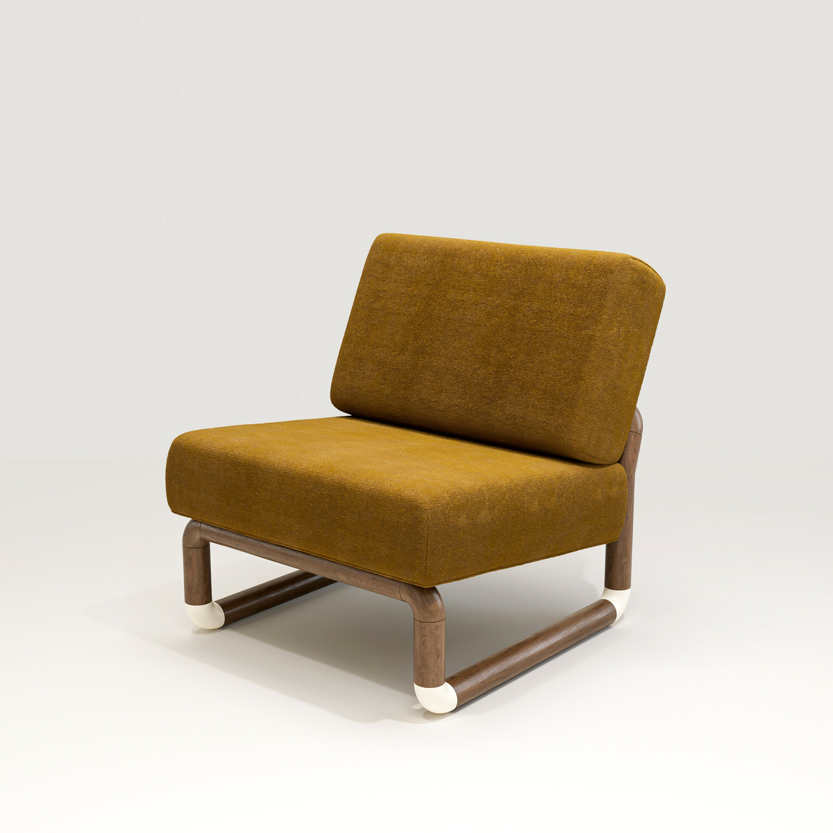Fireside chair Nico, Ocre - L71 x P82 x H76,8 cm - Noyer/Mohair - image 2