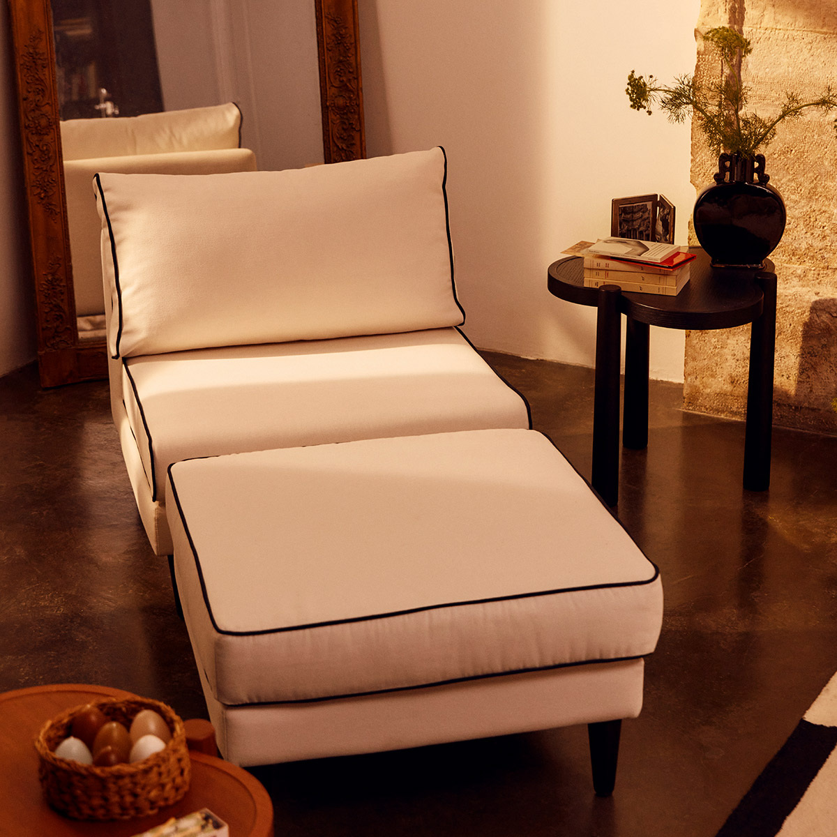 Flip Chair Noa, White / Black - H80 x W80 x D75 cm - Cotton / Wood - image 8