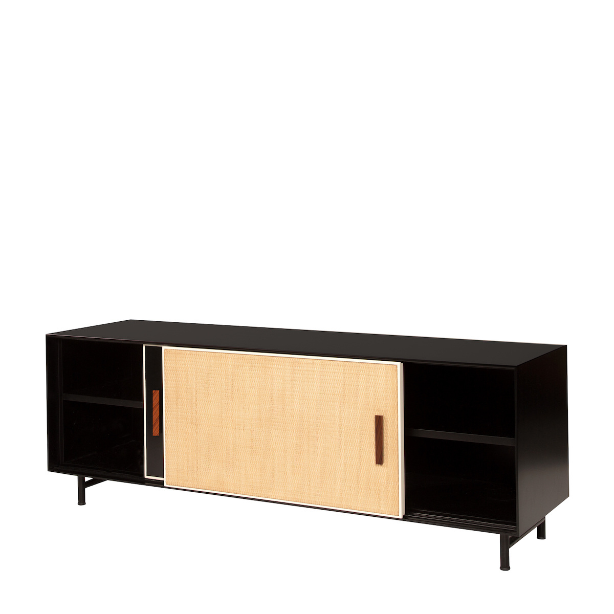 TV Cabinet Essence, Black / Ivory - L140 x W50 x H42 cm - Lacquered wood / Rattan / Steel - image 2