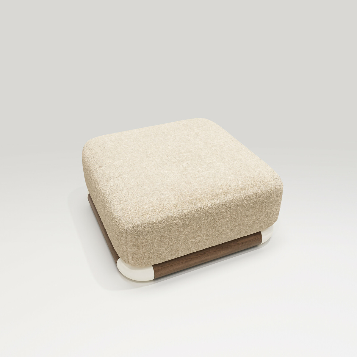 Nico Small Pouffe, Cream - L39 x W39 x H19 cm - Walnut/Wool/Cotton - image 1