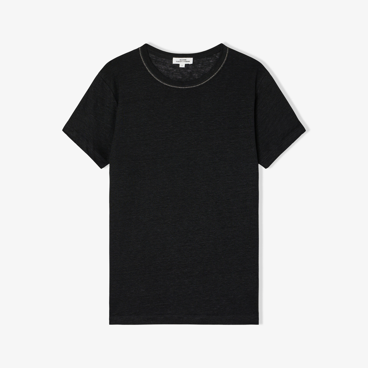 T-Shirt Lina, Noir - Col Rond - 100% Lin - image 4