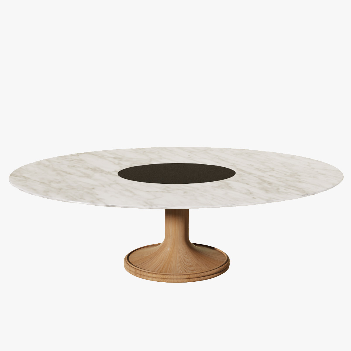 Round Dining Table Riviera, White / Natural - ø240 x H74 cm - Carrara marble / Rattan - image 1
