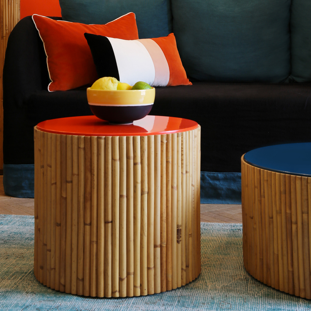 Duo of Coffee Tables Rivera, Natural / Black - ø60 x H30 cm and ø45 x H40 cm - Rattan / Lacquered wood - image 11