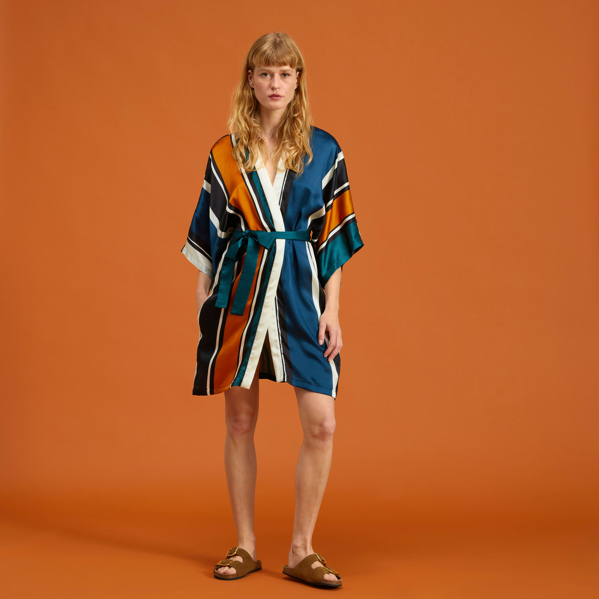 Prisca Kimono, Iconic Stripe - 100% Silk - image 1