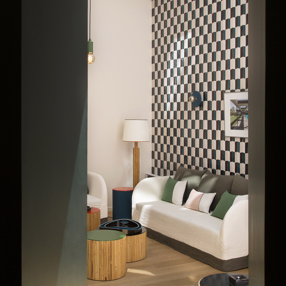Floor Lamp Riviera, Black - H155 cm - Rattan / Cotton shade - image 7