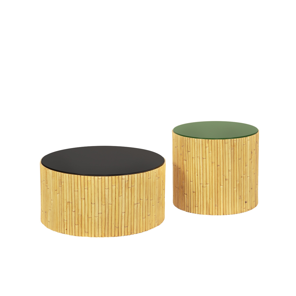Duo of Coffee Tables Rivera, Natural / Black - ø60 x H30 cm and ø45 x H40 cm - Rattan / Lacquered wood - image 6