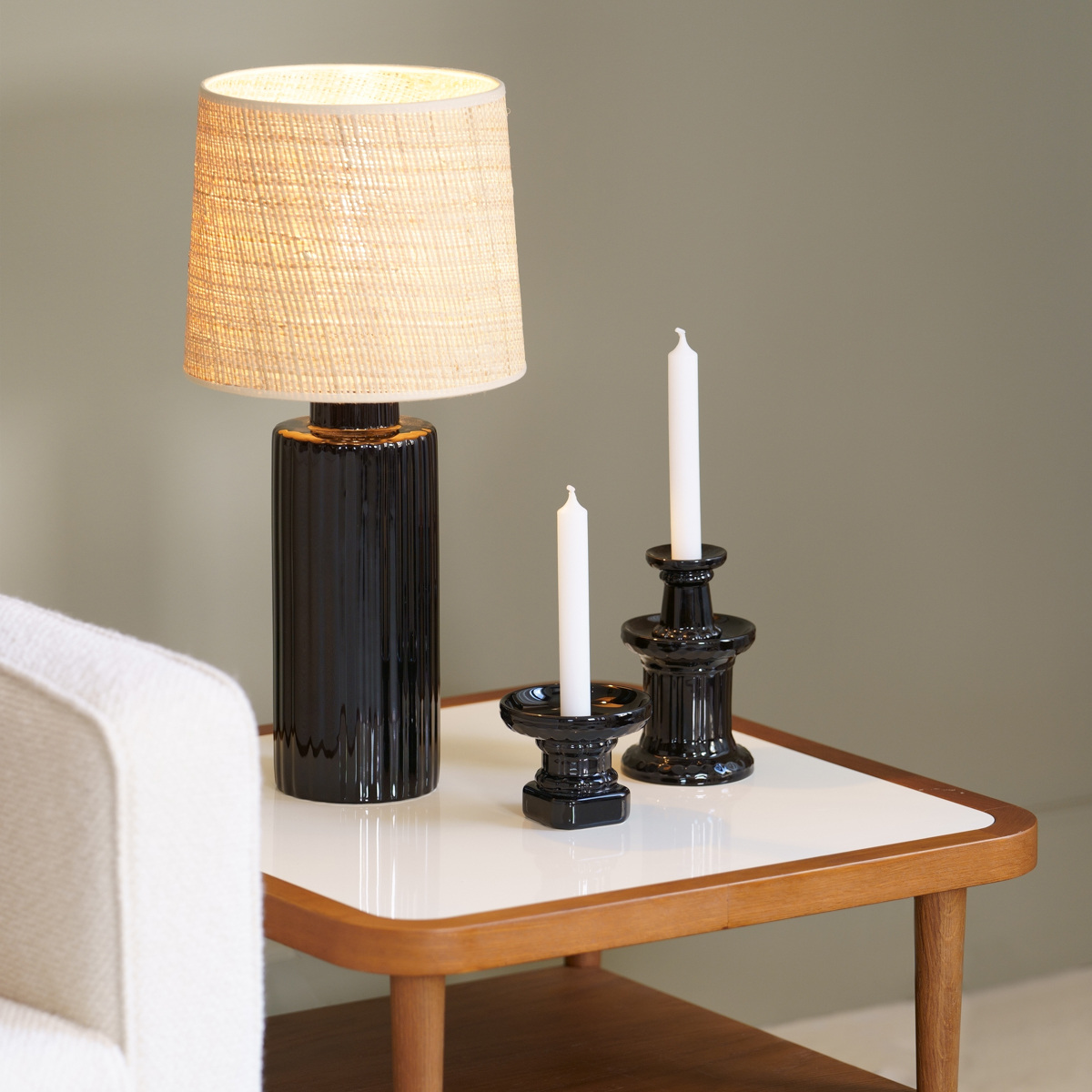Table Lamp Portofino, Black - H46cm - Ceramic / Cotton shade - image 3