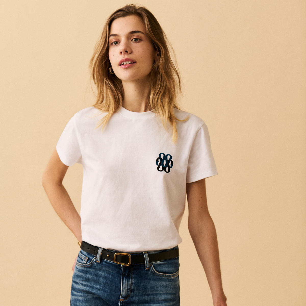 Monogram T-shirt, White - Round Neck - 100% Cotton - image 1