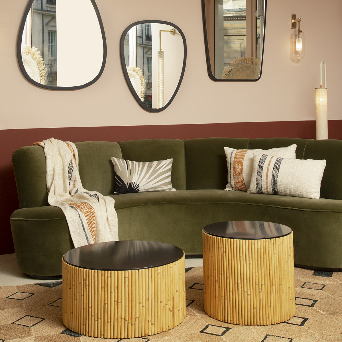 Duo of Coffee Tables Rivera, Natural / Black - ø60 x H30 cm and ø45 x H40 cm - Rattan / Lacquered wood - image 5