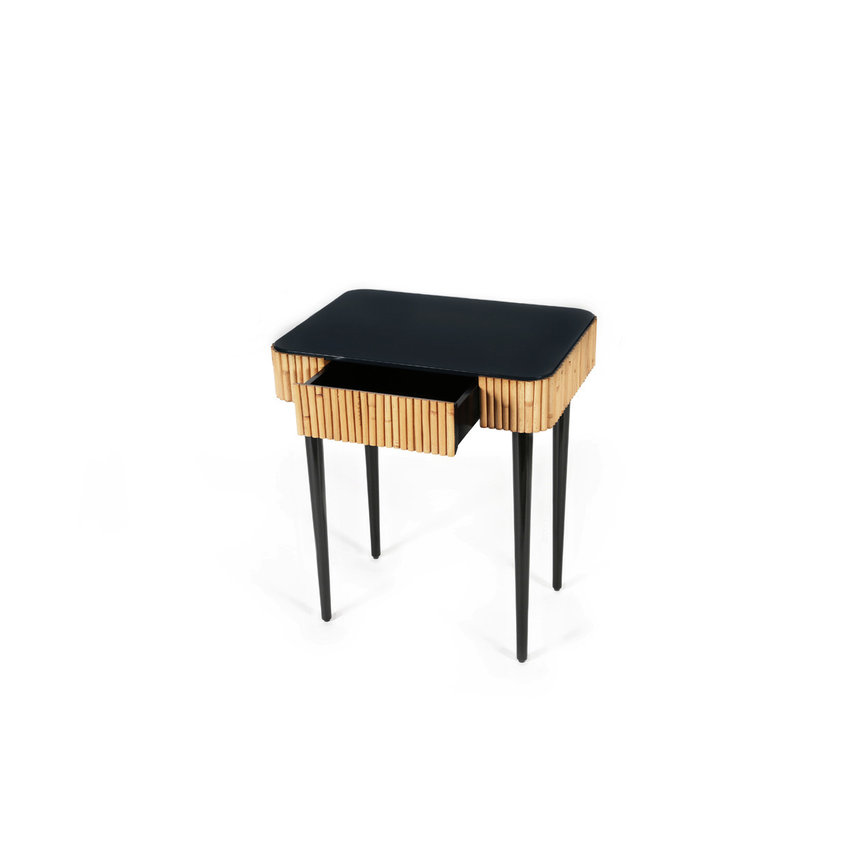 Bedside Table Riviera, Black Radish - H65 cm - Wicker / Lacquered wood - image 2